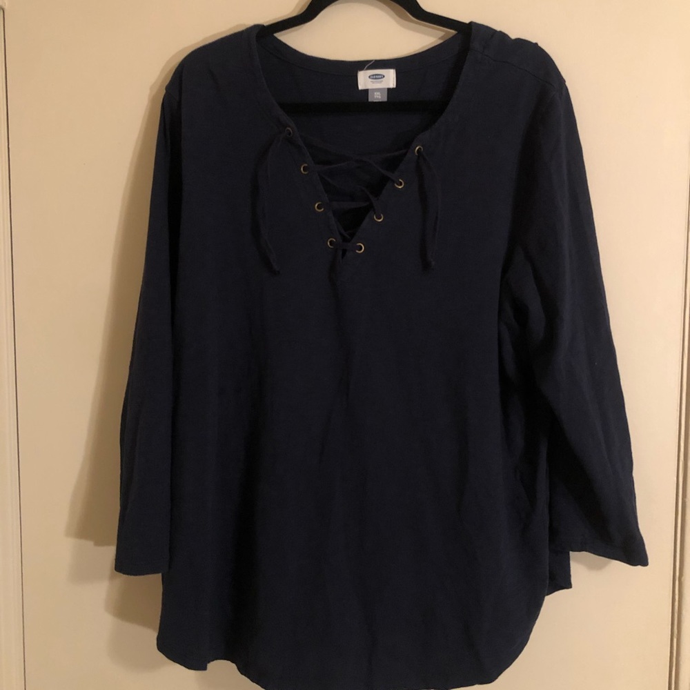 Navy Old Navy Lace-Up Blouse